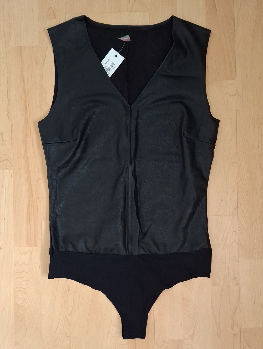 NWT Commando Black Faux Leather Deep V Sleeveless Bodysuit Size L
